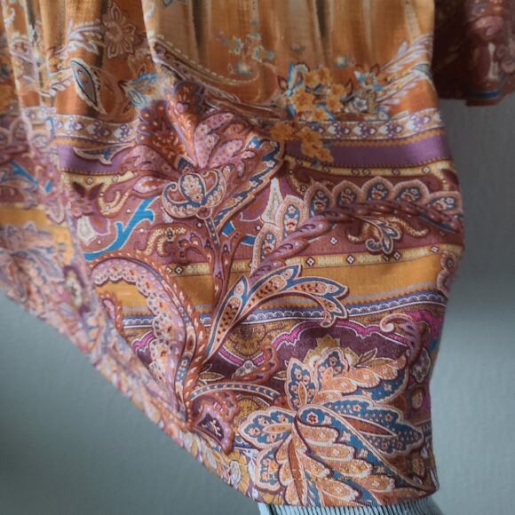 Festival Hippie 70s Velvet Bib Top Blouse Large Yarn Tassel Bell Sleeves Boho - Picture 6 of 11